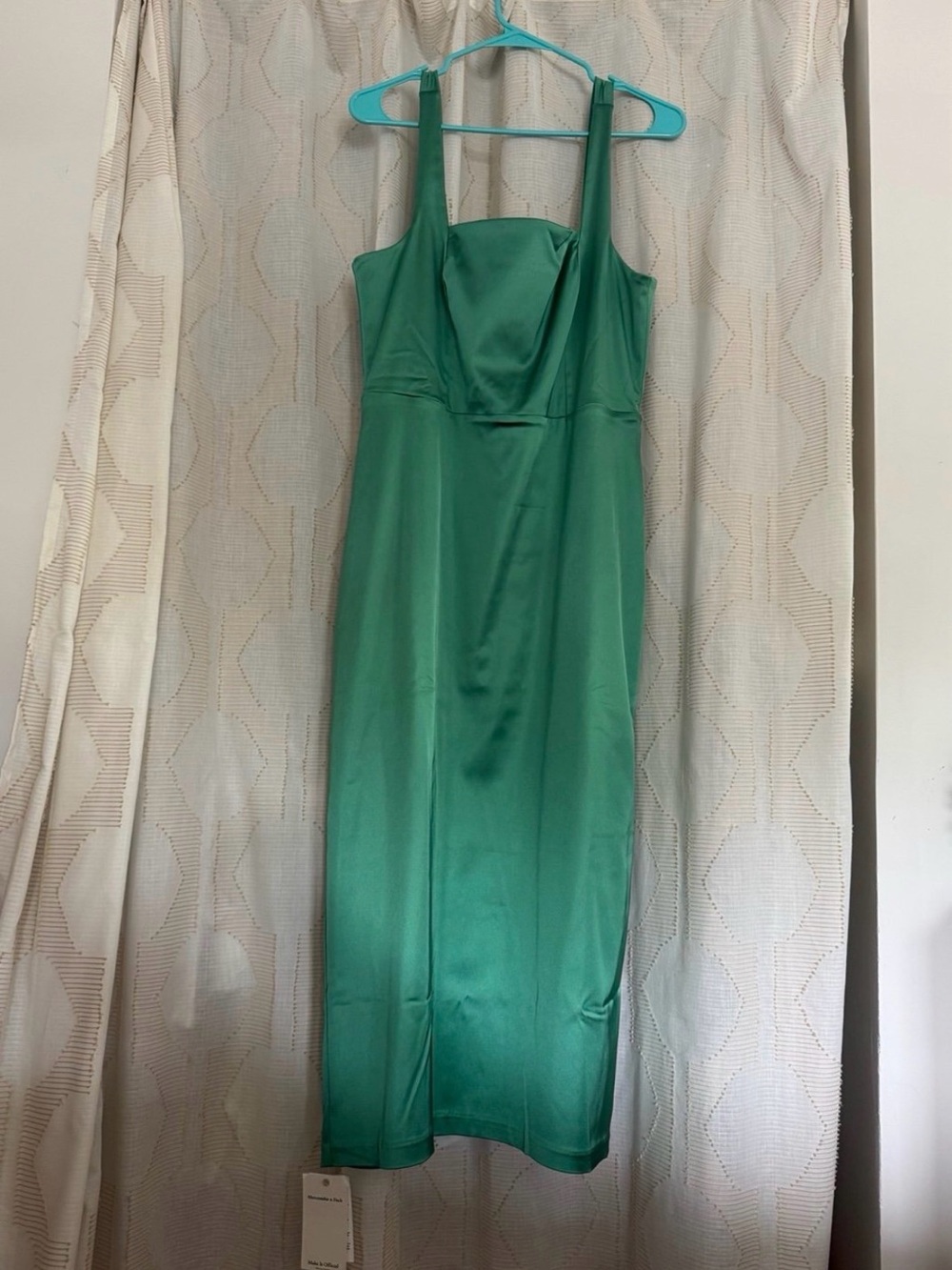 Abercrombie & Fitch Kelly Green Fitted Cocktail Midi Dress Thigh High Side Slit